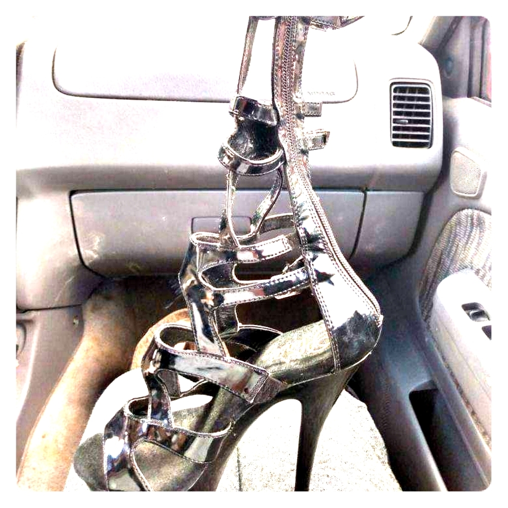 6 in.Black leather stilletos